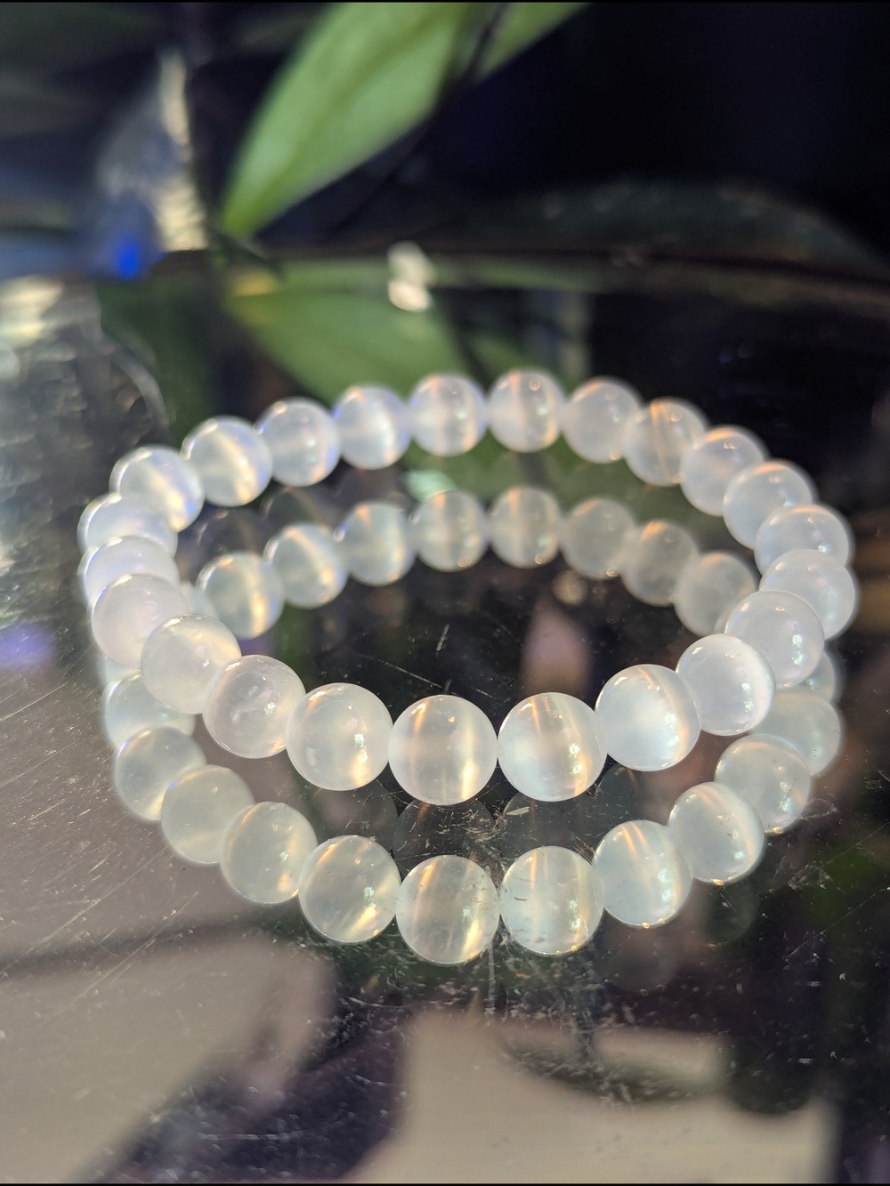 A-Quality Opalescent Selenite Crystal Specimine Bead Stretch Bracelet